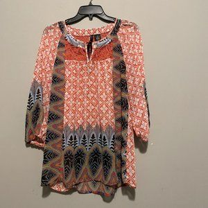 New Directions Top Womens Medium Multicolor 3/4 Sleeve Sheer Blouse